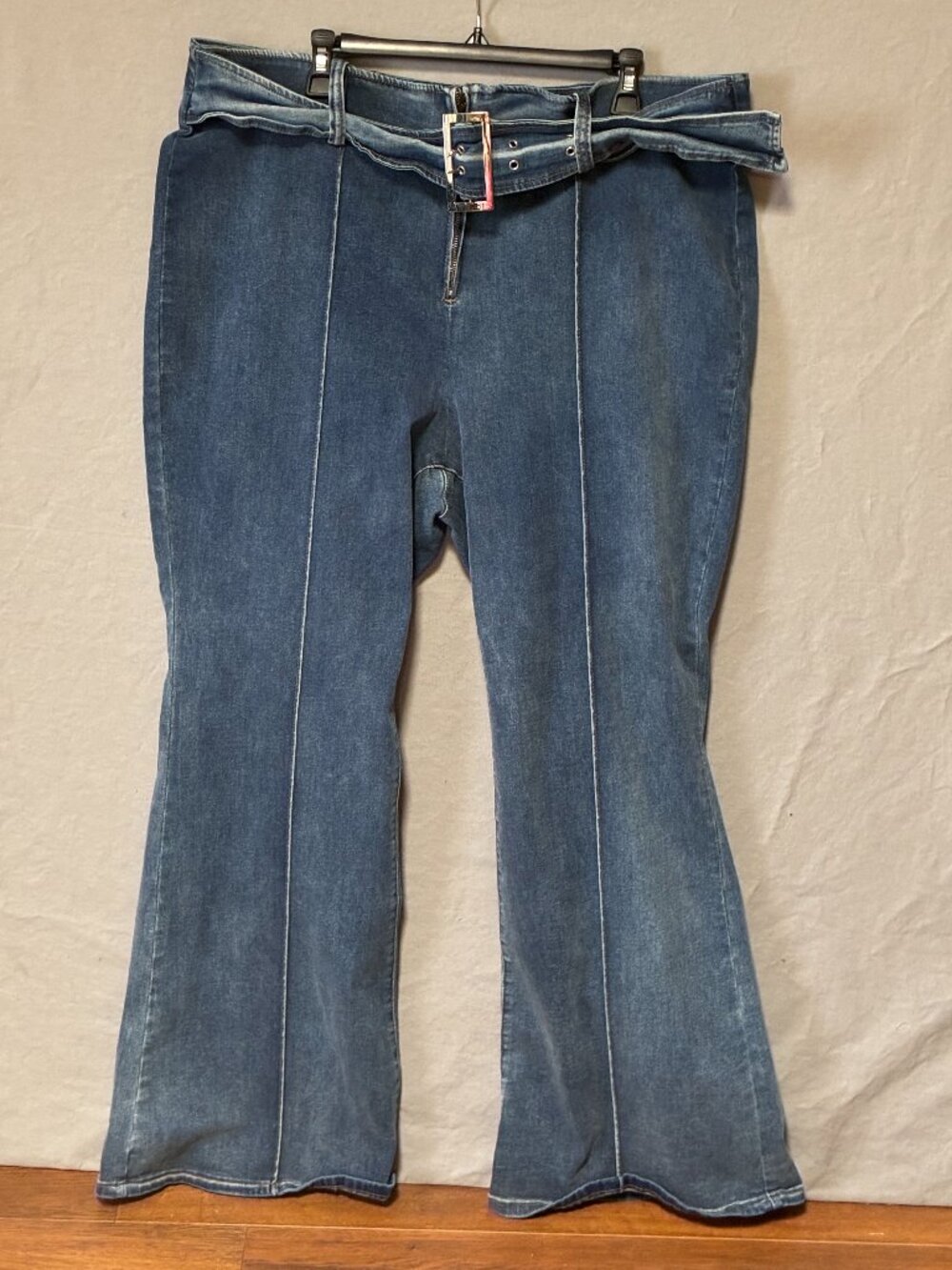 Rue21 Plus Flare Women's size 24 Dark Wash Blue Jeans Belted 70s Retro Y2K Indie